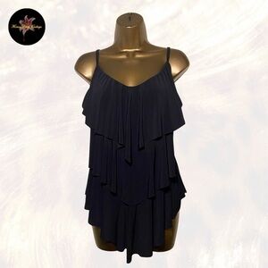 Black Layered Ruffle Flowy Tank Top